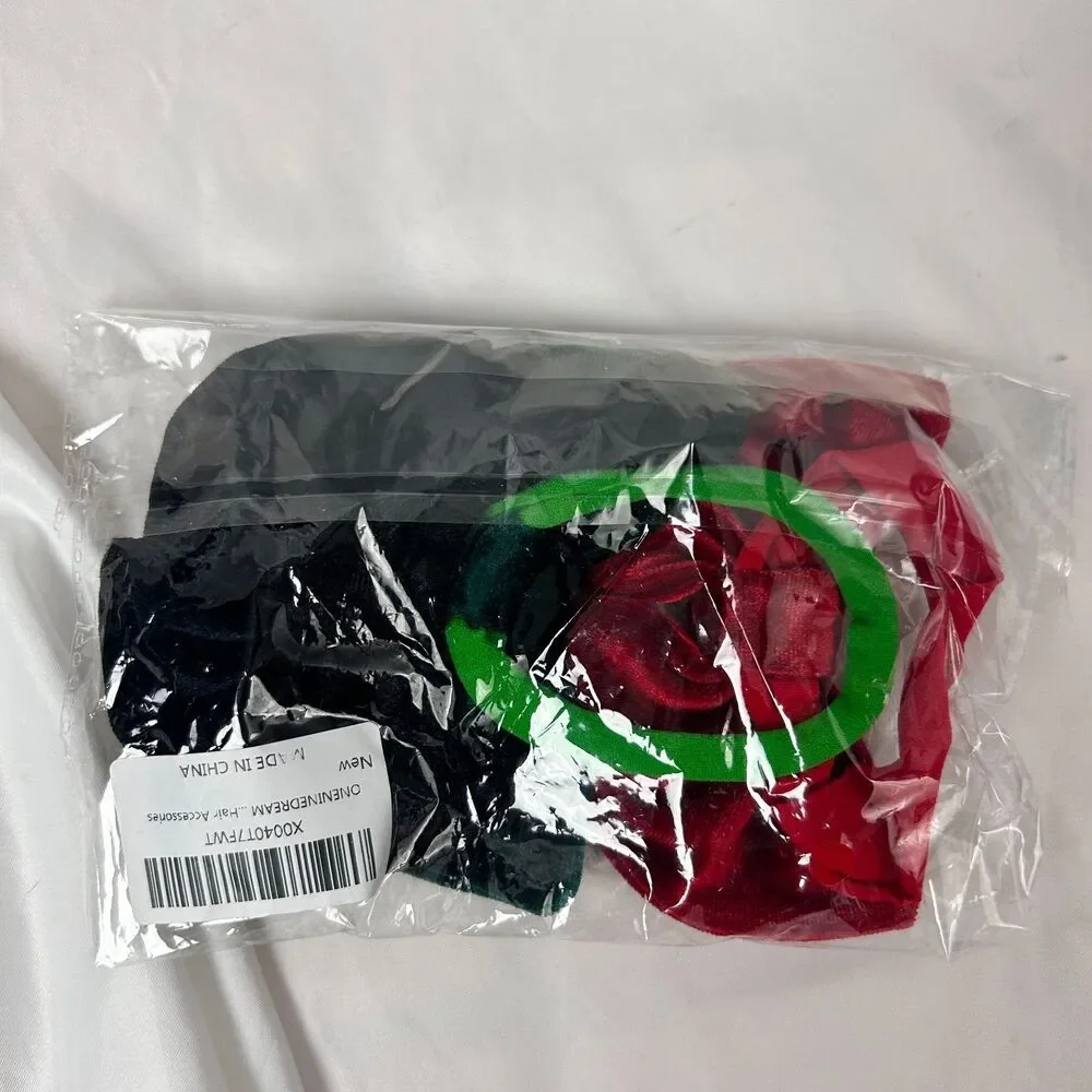 3 Pack Velvet Bow Headbands Red Green Black Turban Hair Accessories